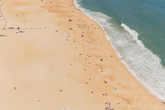 Aerial view of the city of Nazare, Portugal and the Praia, Portugal