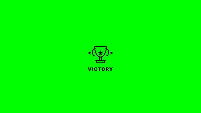 Victory trophy icon animation featuring a bold black line art design set against a vibrant green screen motion video background