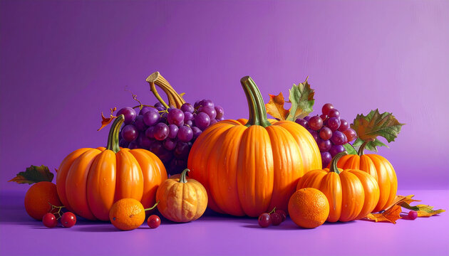 Autumn Pumpkin Collection on Purple Background