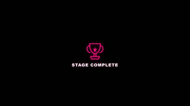 Pink trophy icon appearing on black background in a digital animation sequence representing a successful level or mission complete state