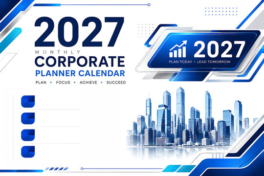 2027 Corporate Planner Cover: Modern Business Calendar Design, Professional 2027 Monthly Planner Template: Executive Corporate Branding