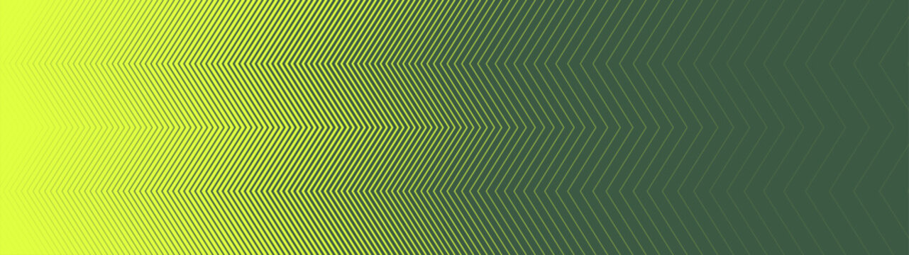 Abstract tech canvas displays a dynamic optical transition of neon zig zag stripes over a deep green backdrop, forming a structured geometric halftone layout with sharp linear density variations
