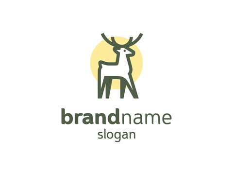 Deer Antlers Stag Buck Standing Lineart Modern Vector Logo Design Illustration