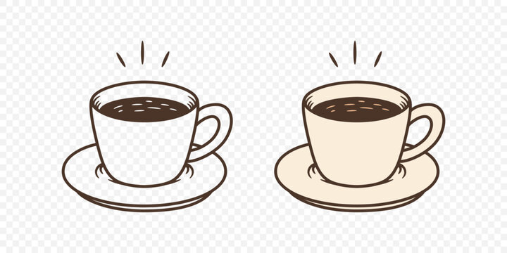 Cute Coffee Cup Doodle Vector Illustration. Hand Drawn Coffee Cup Set. Coffee Cup Clipart, Mugs. Simple Hand Drawn Hot Drink Cartoon Icon Set