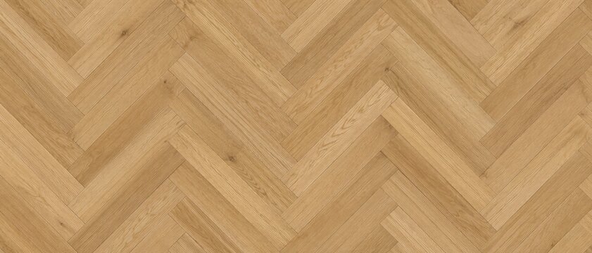 Light oak herringbone hardwood floor pattern viewed from above, seamless chevron-style parquet with natural wood grain texture, warm beige tones and smooth satin finish