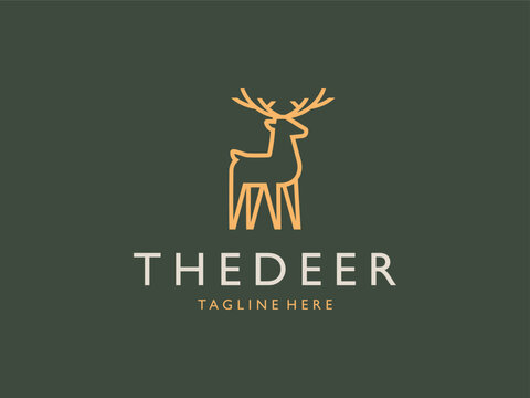 Deer Antlers Stag Buck Standing Lineart Modern Vector Logo Design Illustration