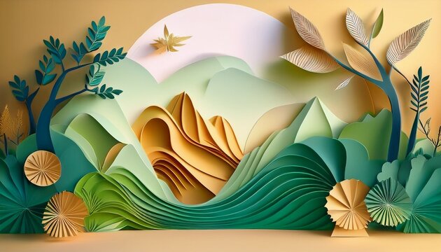 Beautiful Modern D Paper Cut Style Nature Background