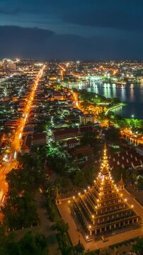 Vertical video, Hyperlapse Aerial view of Khon Kaen city at night
