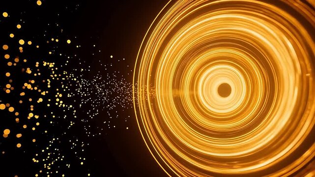 Golden vortex with swirling rings and particles