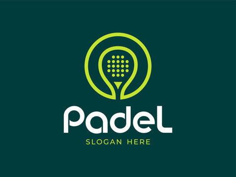 Padel Racket Play Sports Training Club Modern Clean Line Vector Logo Design Illustration