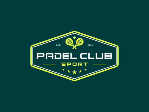 Padel Tennis Play Team Sports Club Emblem Badge Label Frame Vector Logo Design Illustration