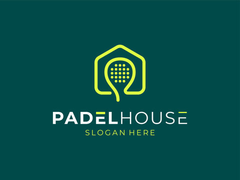 Racket Padel Club House Sports Training Modern Clean Line Vector Logo Design Illustration