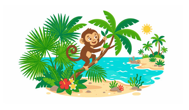 Cute Monkey Adventure on a Sunny Tropical Island