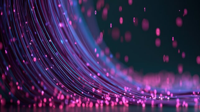 Purple fiber optic data stream lines.