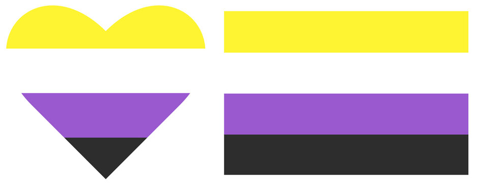 Non-Binary pride community flags set. Flag of Non-Binary pride isolated in heart shape.