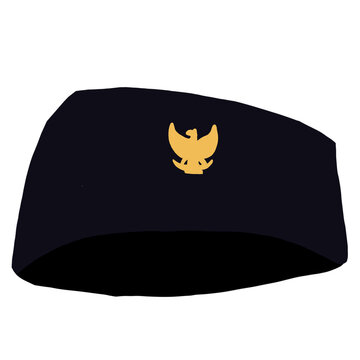 Black Indonesian Songkok Cap with Golden Garuda Emblem Vector Illustration