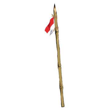 Indonesian Sharp Bamboo Spear with Red and White Flag Vector Illustration