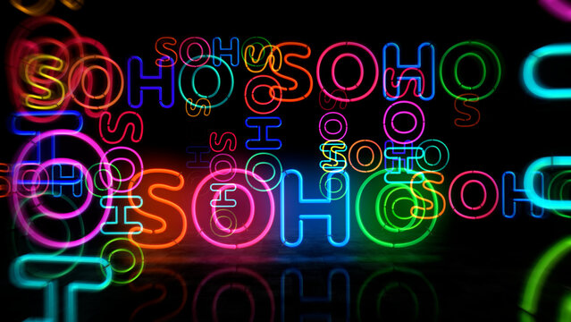 Soho neon light 3d illustration