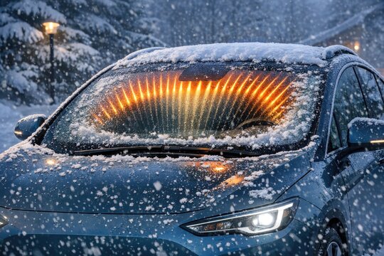 A vehicle stands idle in the snow-covered landscape