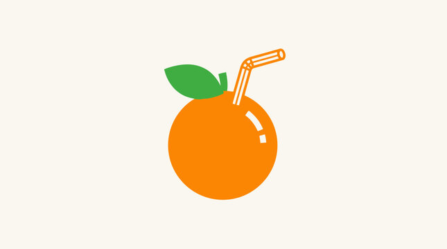 A simple vector illustration of a fresh orange fruit with a drinking straw