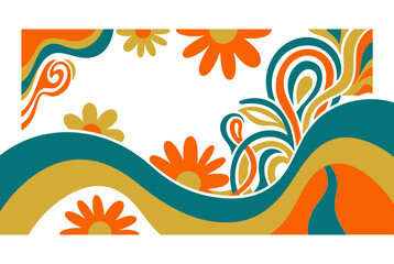 Retro psychedelic floral border with vibrant orange and teal colors © darto