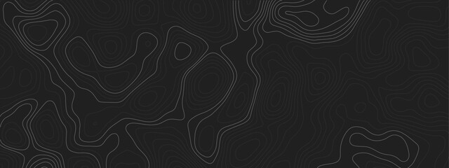 Seamless wavy elevation cartography design featuring a dark abstract topographic map contour background, minimal geographic texture and organic relief paper shading. © Noor Al Barakah