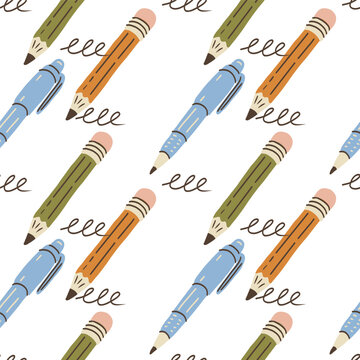 Back to school seamless pattern with colorful pencils.
