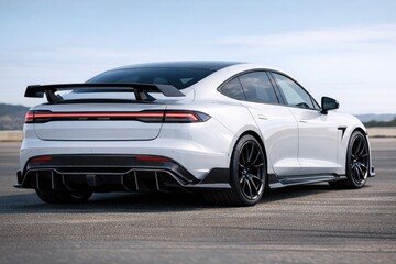 Naklejka premium A photo of the rear end of a white sports car