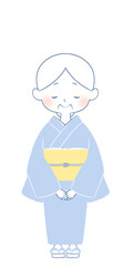 Fototapeta premium 着物を着たおばあさんのイラスト 笑顔 お辞儀