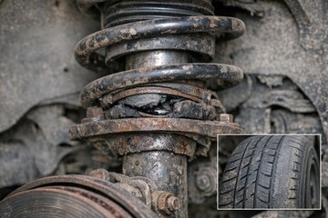 Fototapeta premium A close-up view of a vehicle's tire, showing the tread and rim