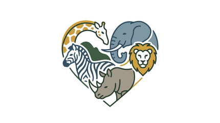 Obraz premium A creative heart shaped illustration featuring various African safari animals.