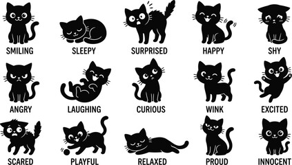 Obraz premium Halloween cat bundle 15 black cat emojis expressions for spooky fun