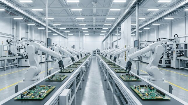 Automated Robotics Assembly Line Manufacturing Electronic Circuit Board