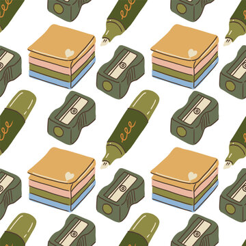 Back to shcool seamless pattern with stationery and office supply.