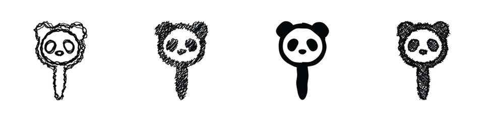 A collection of four distinct panda face icons, showcasing varied artistic interpretations from sketchy to bold outlines, all presented cleanly © Vova7