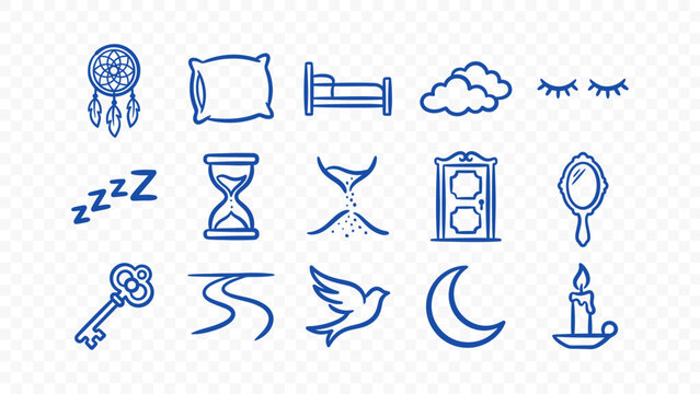 night dreams sleep bed moon stars dreamcatcher bedtime relax tranquility doodle handmade ink scribble flat line art vector illustration icon bundle set calligraphy drawing design