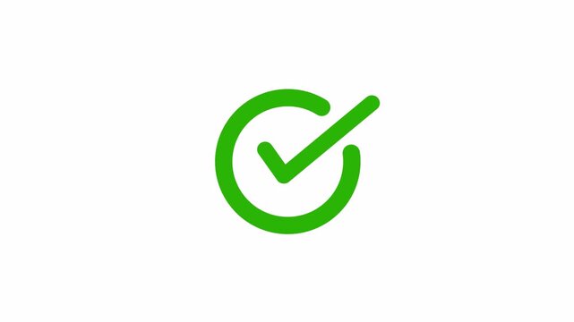 Green check mark icon animation, verified approval confirmation symbol, success validation tick badge for user interface, alpha channel transparent background