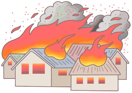 火災事故のイラスト - 火事・家屋火災・延焼・類焼