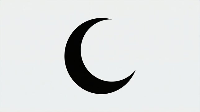 Black crescent moon shape is centered on a plain light gray background.