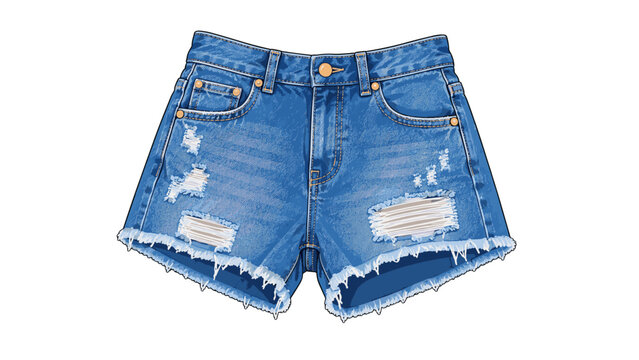 Blue distressed denim shorts isolated on white background