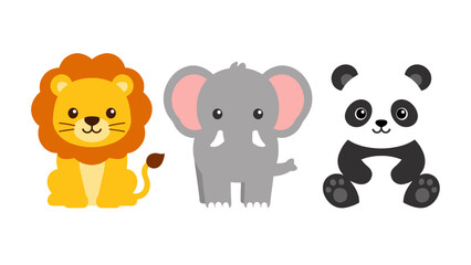 Cute cartoon lion elephant and panda animal characters © icon_art
