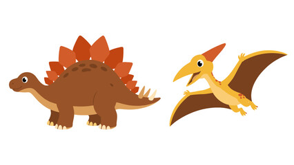 Cute cartoon stegosaurus and pterosaur dinosaur vector set © icon_art
