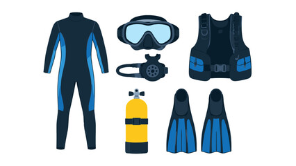 Scuba diving equipment set with wetsuit tank mask and fins © icon_art