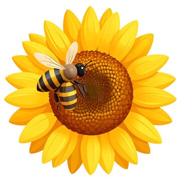 A digital illustration of a bee on a sunflower