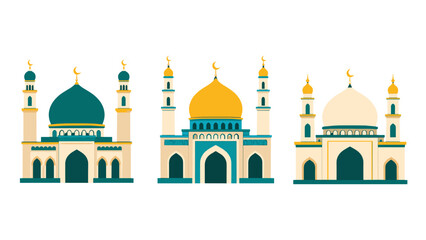 Set of stylized mosque buildings with domes and minarets © icon_art