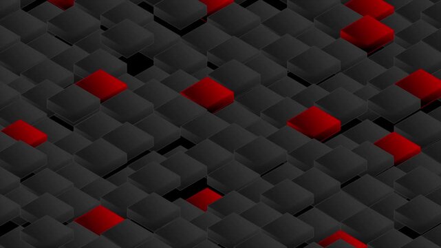 Abstract black and red isometric geometric background with cube block pattern. Clean modern tech tile structure motion design. Seamless loop. Video animation Ultra HD 4K 3840x2160