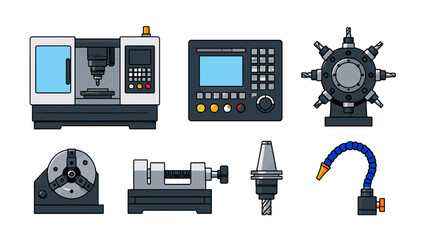 CNC machine tools and industrial machining equipment icon set © icon_art