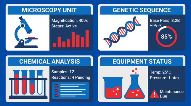 Laboratory equipment status infographic template.