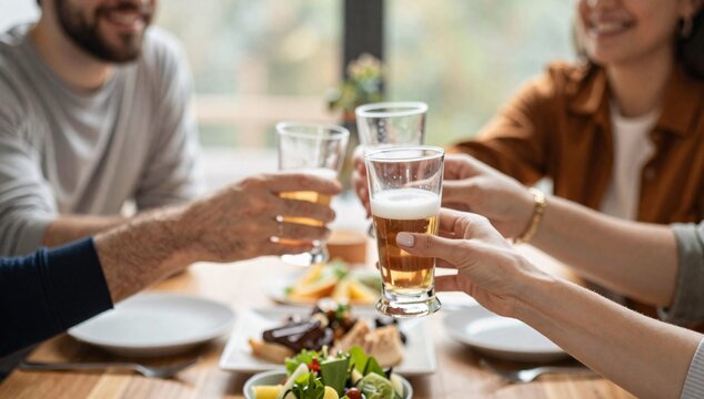 Friends celebrating special occasion together with beer