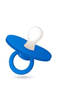 A digital illustration of a blue pacifier with a white nipple on a plain white background